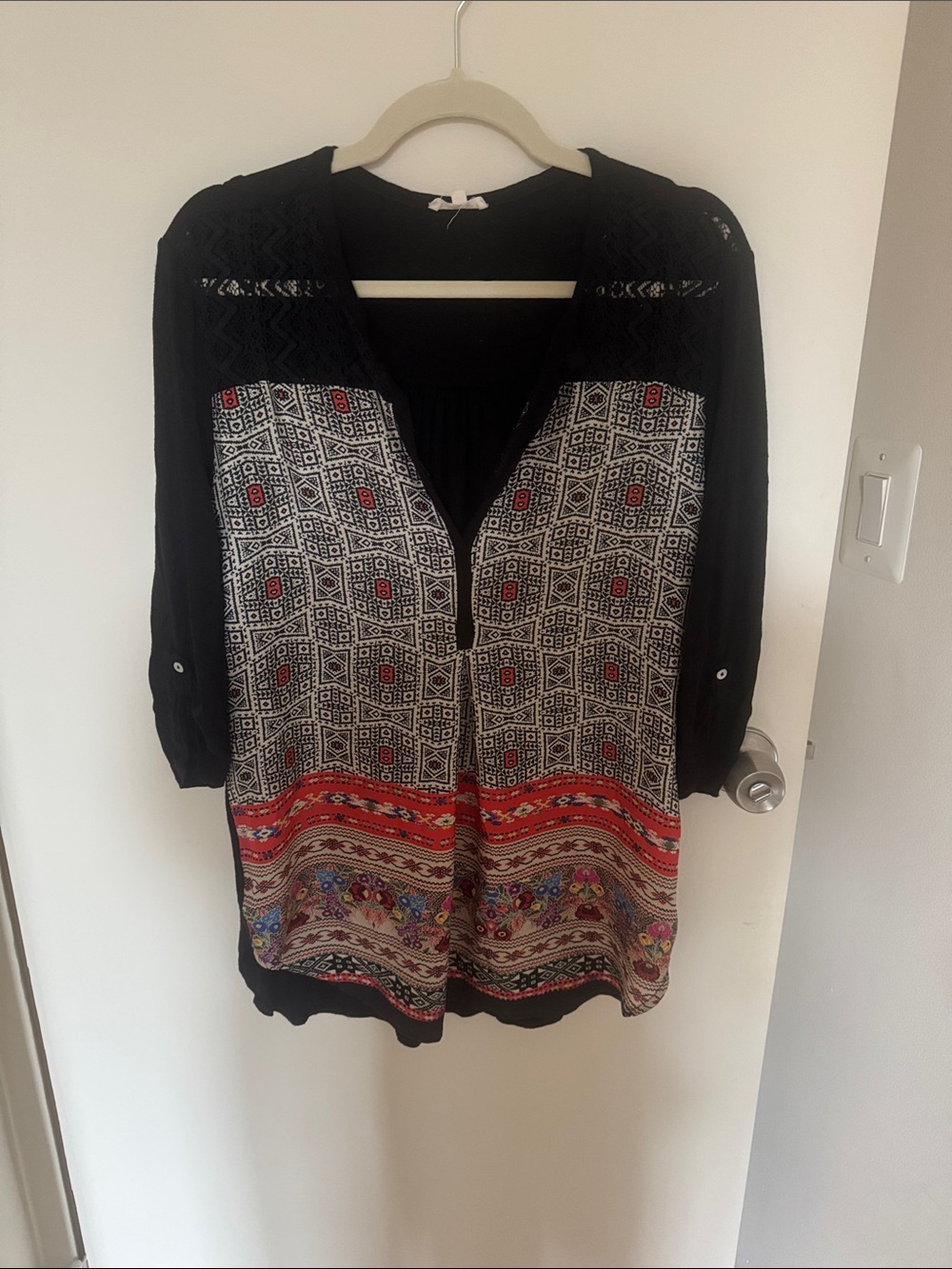 Weston Wear Black Boho Tunic with Red and Multicolor Pattern